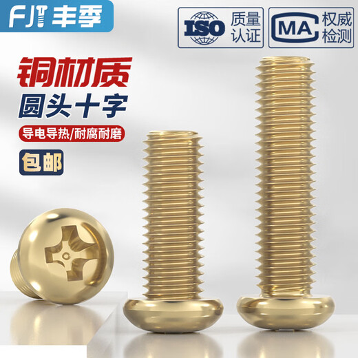 Fengji national standard pure brass round head cross head screw pan head machine screw accessories M2M3M4M5M6M8mm M3*10 50 pieces