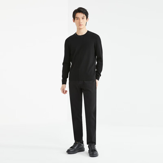 Lilang Cardigan Hombres redondos Cuello Jacquard Embellido delgado y cálido suéter masculino negro (24dms9031s) XL 175/88a