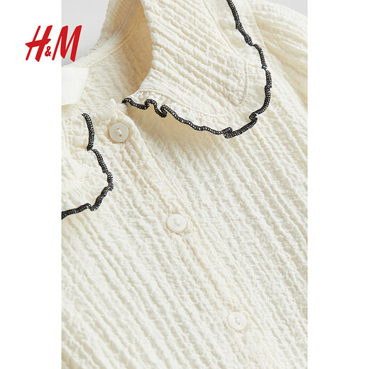 H&M children's clothing girls short-sleeved summer puff sleeve collared top 1227246 cream 140 689-10Y