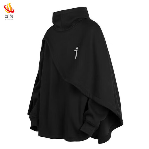 Shushuang 2025 autumn and winter large size heavy industry cloak men's heavy functional loose coat shawl fake two-piece hooded jacket black regular XL recommended 115-145Jin Jin equals 0.5 kg