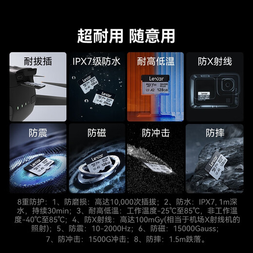 Lexar TF Card 4K Sportkamera DJI Drohnenspeicherkarte Gopro Mobile Speicherkarte MicroSD -Karte Neue Produktstart] 128G Silverplus Read 205m TF -Karte