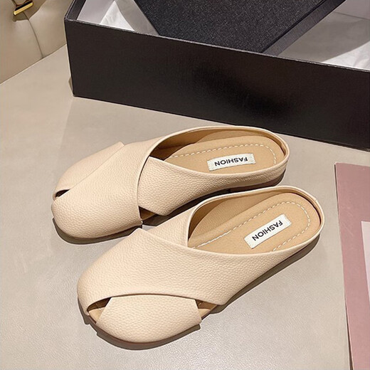 Ldvey Lazy Bag Head Hälfte Hausschuhe für Frauen im Sommer tragen modische 2025 Neue Art der schwangeren Frauen Anti-Rutsch flacher Lösche französische Sandalen Fischschuhe Aprikosenfarbe 39 kleiner