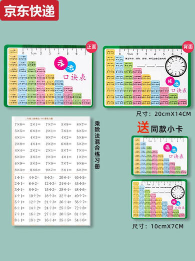 CAOX九九乘法口诀表卡片数学二年级99除法口诀表背诵神器挂图墙贴教具 活动角蓝色