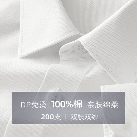 杉杉【200支DP免烫】长袖衬衫男四季款高端商务休闲上衣纯棉抗皱衬衣 白色 L 175/96A(41)
