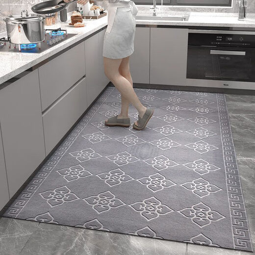 Xuxian door mat door mat entry door carpet foot mat kitchen non-slip and oil-proof household long strip absorbent mat stain-resistant gray peach heart 80*120 cm