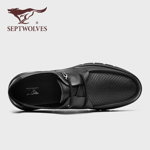 Shoes de cuero casual de siete lobo zapatos para hombres Summer NUEVO estilo Avalte Bollow Bollow Sode Mesh Mesh Caza sin deslizamiento Ligeros Ligeros zapatos casuales Men's Black [Tamaño de zapato de cuero estándar] 41