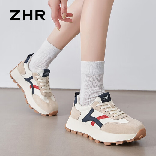 ZHR休闲鞋女秋季复古运动厚底女鞋增高显瘦鞋子女 G686 米蓝 37