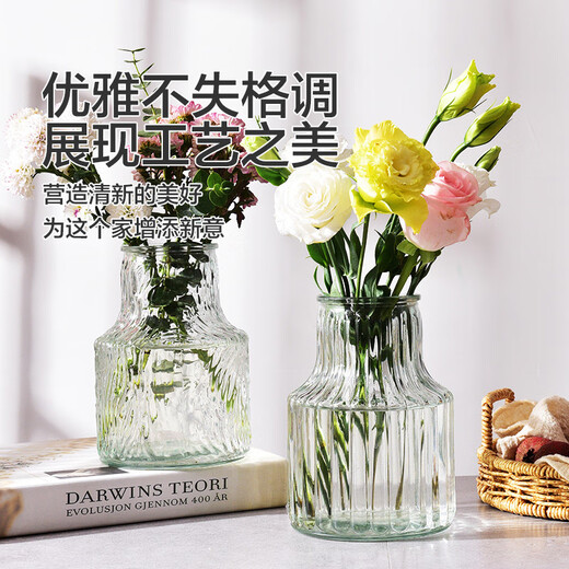 Flower vase, flower arrangement, water-raised glass, high-looking handmade large-diameter vase, living room and bedroom decoration, big belly vase 2 pack (one pattern each)