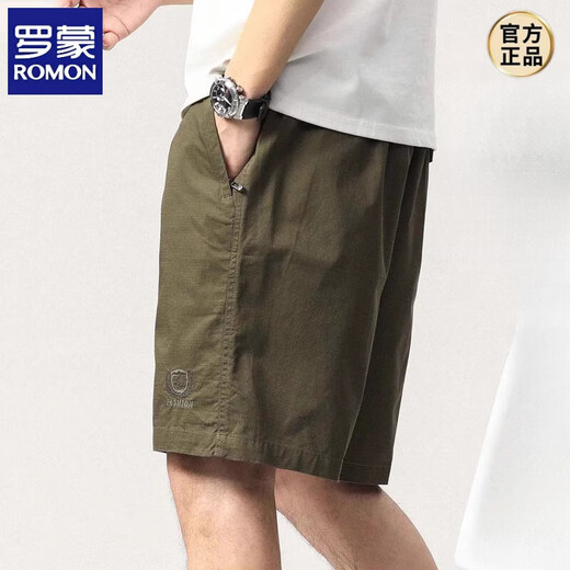 ROMON men's shorts summer new Japanese workwear mid-trousers Shawn Yue loose cotton casual trendy high-end five-point pants 9221 khaki L [100-130Jin [Jin equals 0.5 kg]]