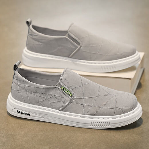 Changxiang Huili Leinwandschuhe Herren Frühling und Herbst Atmungsfreie flache Schuhe Vielseitige Arbeit Eis Seide Ein Fuß fauler alter Peking Stoff Schuhe grau 42