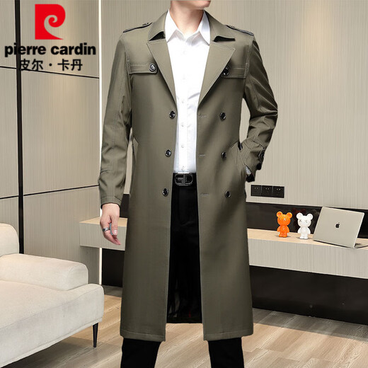 Pierre Cardin Trendy Over-Knee Double Breasted Windbreaker Jacke für Männer schlanker Jugend Herbst Britisch Retro verdickte Mantel mit mittlerer Länge 12158 Karte ein langer m