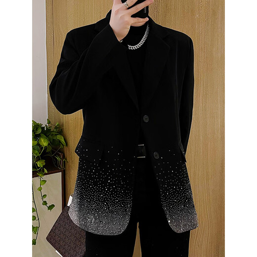 An Chuxia's star-studded high-end suit men's fashionable design niche super good-looking top black suit jacket loose black S