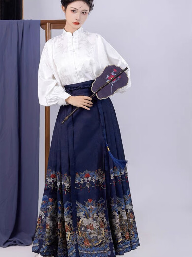 
True horse-faced skirt full set of new Chinese dresses for women 2025 spring new Chinese style modified Ming Hanfu small one 1047 horse-faced skirt L [Suggested 110-125 Jin [Jin equals 0.5 kg]]
