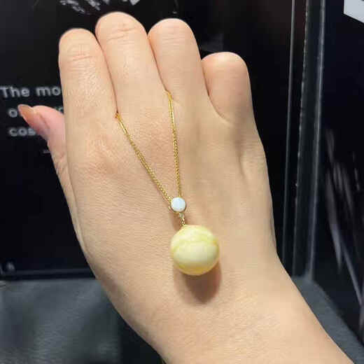 Wei Ci natural beeswax bead pendant bone china white pattern clavicle chain diy 18k gold women's European simple light luxury