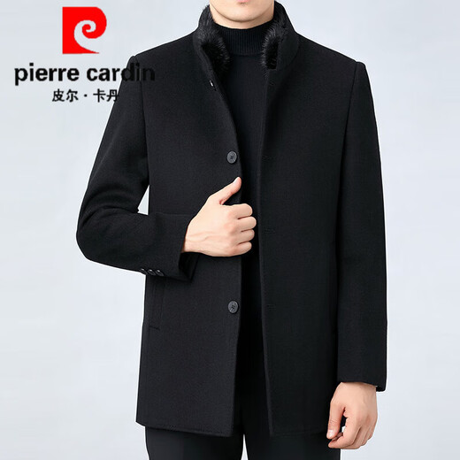 Pierre Cardin double-sided mink fur stand-collar wool coat for men, mid-length removable down liner warm cashmere coat 2289-25 - Gray L (175) size - Recommended weight 130-140 Jin Jin is equal to 0.5 kg