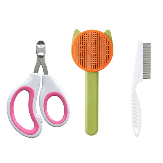Bellega Cat Nail Scissors Comb, Remove Floating Hair Artifact, Flea Comb, Special Cat Gloves, Hair Brush, Pet Care Products, Three-piece Care Set for Cats