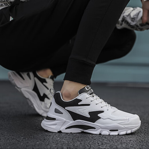 Pata Vuitton Frühlings- und Herbst Atmungsaktives Mesh Sport und lässige Daddy -Schuhe für Männer und Frauen Studenten im Freien im Freien trendige Schuhe 46 Großgröße Herrenschuhe weiß und schwarz 9928 [Lederstil] 40