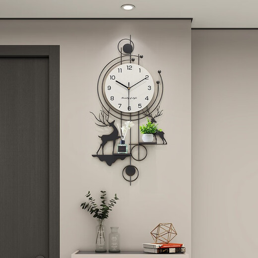 Yunya high-end creative deer wall clock living room 2024 new simple modern punch-free silent art wall clock wall clock with ornaments A style aromatherapy + green plants 82*40cm