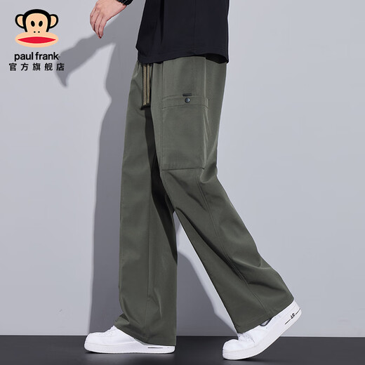 大嘴猴（paul frank）美式高街工装男士休闲裤春季新款潮牌复古百搭宽松直筒男装长裤子 军绿色9856【官方正品】 XL 【建议130-150斤】