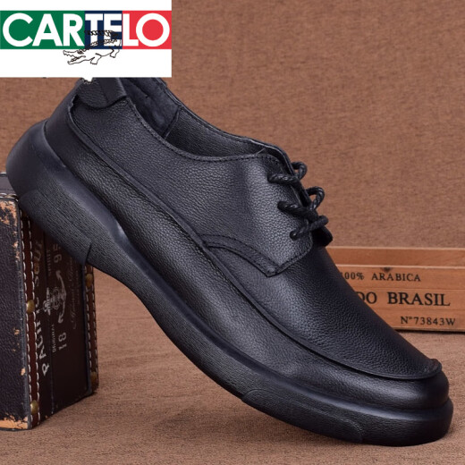 Katile Crocodile brandneue Modeklassiker Zehenschicht Cowide Business Casual Herren Lederschuhe echtes Leder dickes Sohle Weiche Leder Europäische und amerikanische Herrenschuhe Schwarz 3899 41