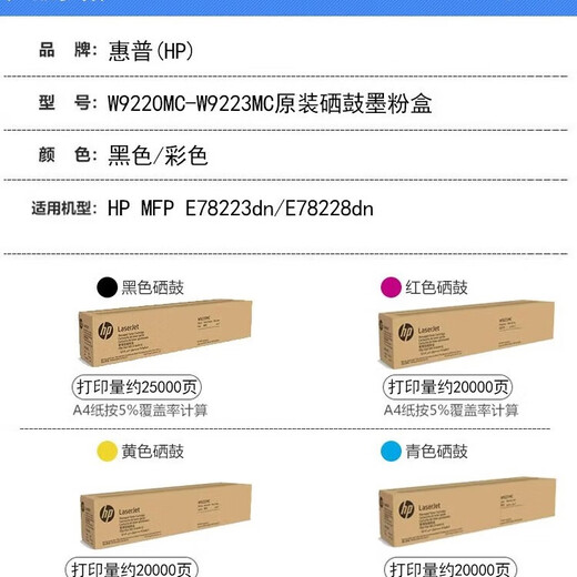惠普（HP）W9220MC原装 硒鼓 适用于E78223dn E78228dn打印机墨盒碳粉盒 W9221MC国产 青色粉盒 全新未拆封 现货现发