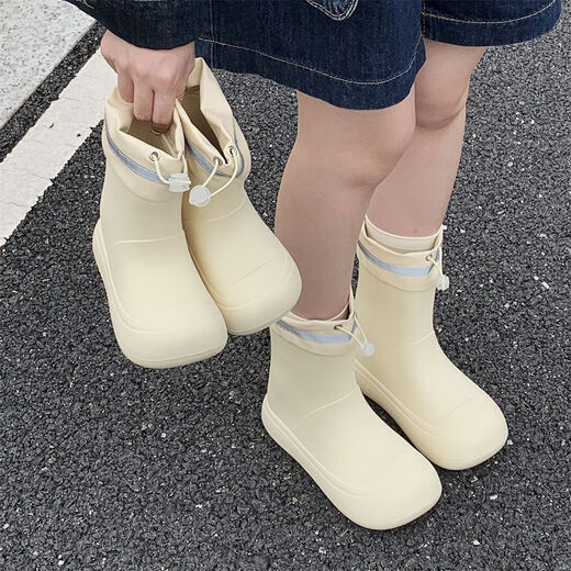Thin Strips (Xixitiao) modische lässige Eltern-Kind-Wasserstiefel Vier Jahreszeiten Universal INS Trendy Creative Water of Waservoy String-Krawattenstiefel für Frauen Milch gelbe Einzelschicht [kreatives wasserdichtes Spleißen] 40-41