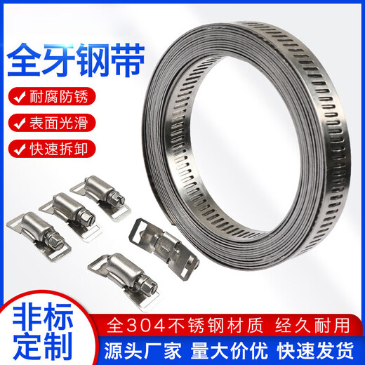 Xu Ding 304 stainless steel homemade American hose hoop clamp large pipe clamp through hole steel belt pipe hoop coil with binding belt 50 hoop heads for 8mm