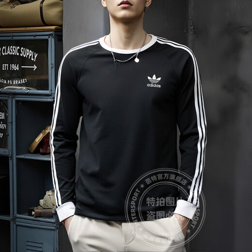 Adidas clover Männer- und Frauenkleidung 2025 Sommer neues Paar Slim Long Sleeve T-Shirt Cotton Atmungsfreie lässige Sportbekleidung Schwarz/IA4877 2XL