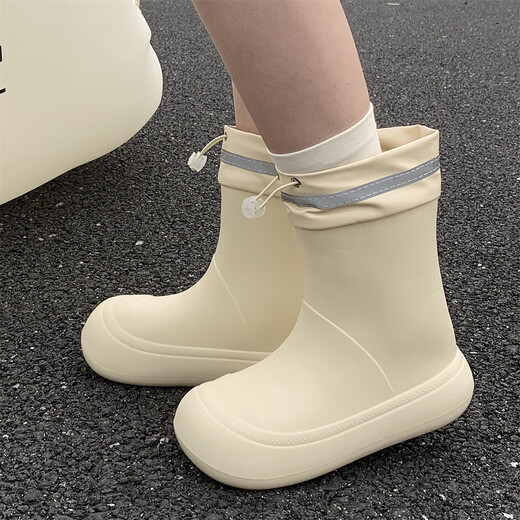 Thin Strips (Xixitiao) modische lässige Eltern-Kind-Wasserstiefel Vier Jahreszeiten Universal INS Trendy Creative Water of Waservoy String-Krawattenstiefel für Frauen Milch gelbe Einzelschicht [kreatives wasserdichtes Spleißen] 40-41
