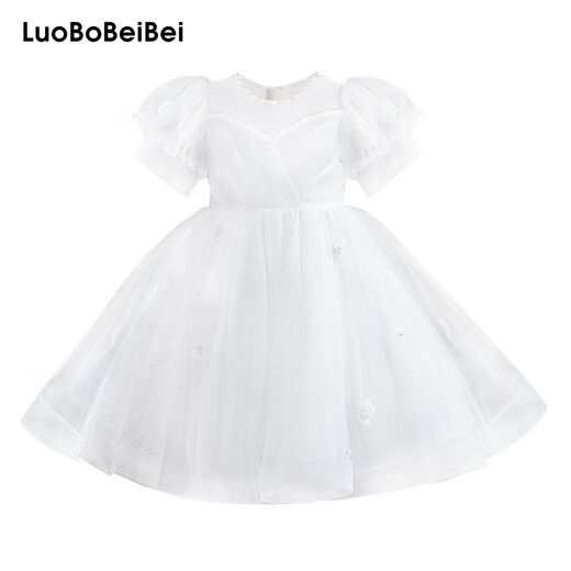 
LuboBEIBEI (LUOBOBEIBEI) Girls' Dress Children's Birthday Princess Dress Flower Children's Wedding Dress Host Piano Performance Clothes White Skirt 140