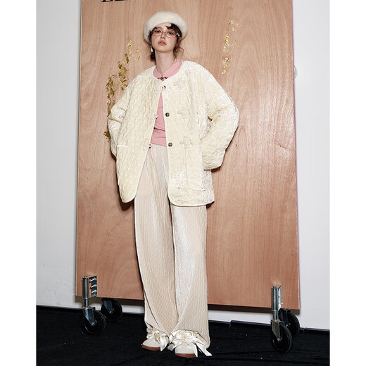 Fairy's Pocket New Chinese Love Printed Skirt Two-piece Suit for Women 2024 Winter New Style Temperament Design Milky White M