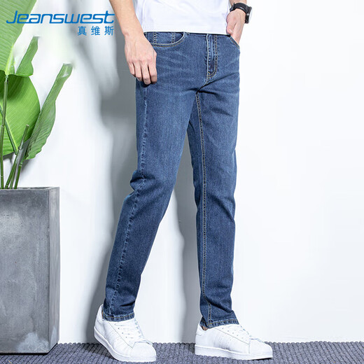 真维斯（JEANSWEST）牛仔裤男2025夏季棉弹时尚男裤直筒裤男牛仔长裤子男深蓝32