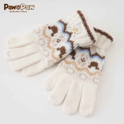PawinPaw cartoon bear children's clothing children's autumn and winter knitted five-finger gloves for boys and girls to keep warm and comfortable pink/25 4-12 years old