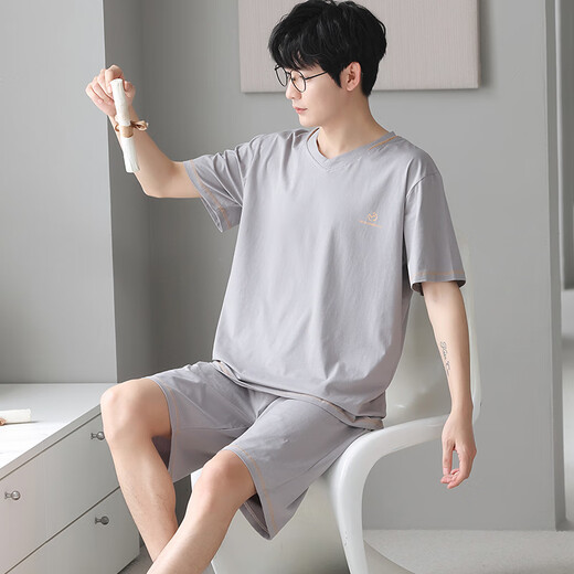 Modale Herren-Pyjama in Sommer-Eis Silk-Shorts-Shorts im Sommer können draußen getragen werden und fühlen sich mit großer Sicht, komfortabler Hauskleidung Tianyun Gray-3518 Modell 3xl [geeignet für 170-200 Jin [Jin gleich 0,5 kg]]]
