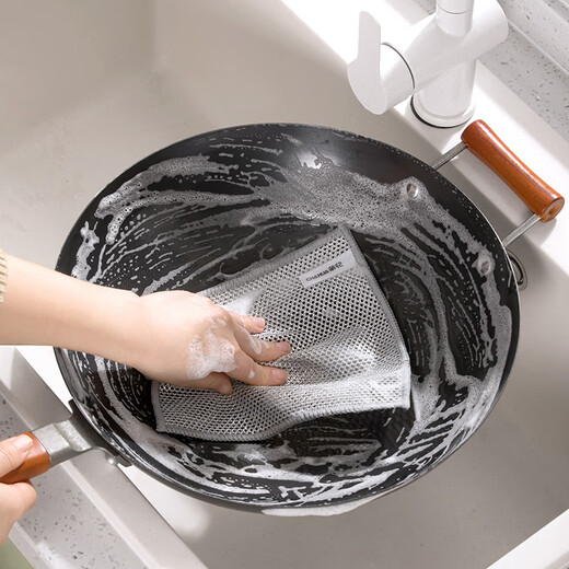 Camellia steel wire rag, metal wire silver wire dishwashing cloth, special decontamination and wear-resistant artifact for kitchen pot washing, double-sided double-effect cleaning bamboo fiber silver wire 2 pieces