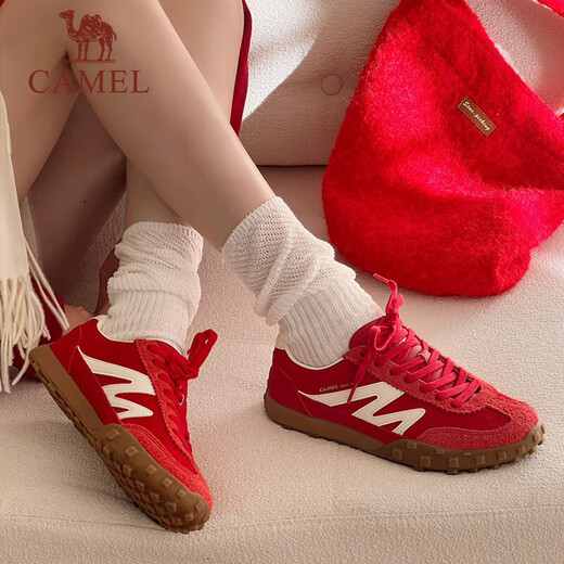 
Camel (CAMEL) German training shoes, mountain sea, red yellow dopamine marrard retro casual sports couple skid plate shoes, women and men's shoes 7606B, red/ivory white, women 38