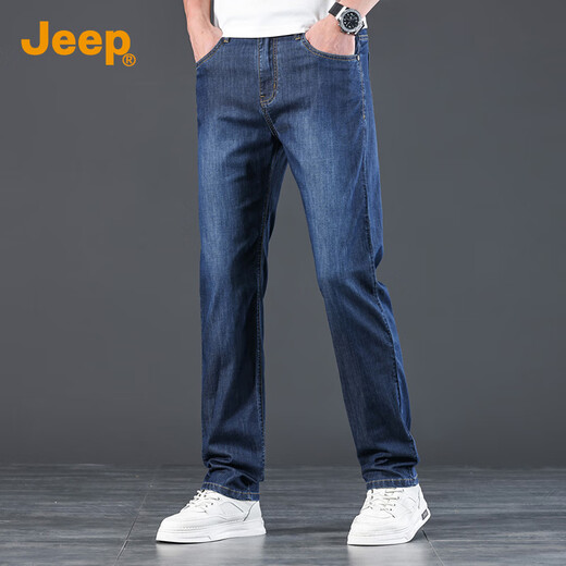 吉普（JEEP）【天丝薄款】高端牛仔裤男士2025夏季新款含桑蚕丝休闲直筒裤子男