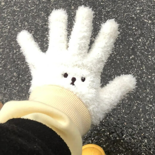 Nanmu Bear Gloves Women's Winter Cold-proof and Warm Cute Cotton Gloves Girls' Winter Plush Velvet Men's Cycling Windproof and Freeze-proof Bear Gloves White