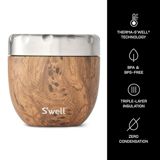 S well stainless steel insulated lunch box with liner, microwave heating, student lunch box, teak 636ml