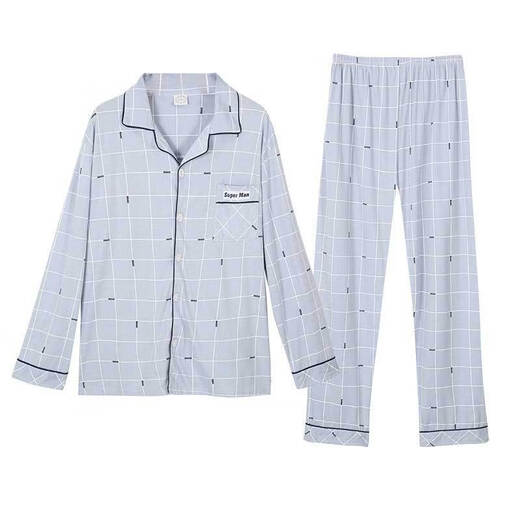 睡衣男长袖纯棉春秋款男士青少年男生全棉秋冬季加大码家居服 832酒红 2XL （建议体重155-180斤)