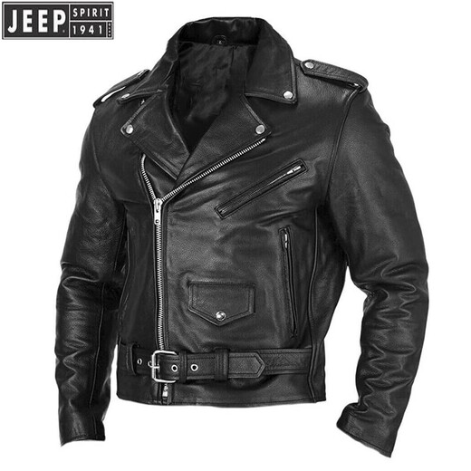 JEEP SPIRIT2024 New European and American European Size Motorcycle Men's Leather Jacket Spring and Autumn Men's Jacket Leather Jacket PU Black XL
