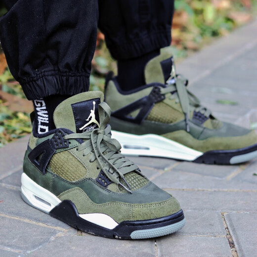 Nike Nike Herrenschuhe Frauenschuhe Air Jordan 4 AJ4 Thunderbolt Schwarze und gelbe Sportschuhe Trendy lässige Basketballschuhe Männer FB9927/FB9928-200 Military Green 40
