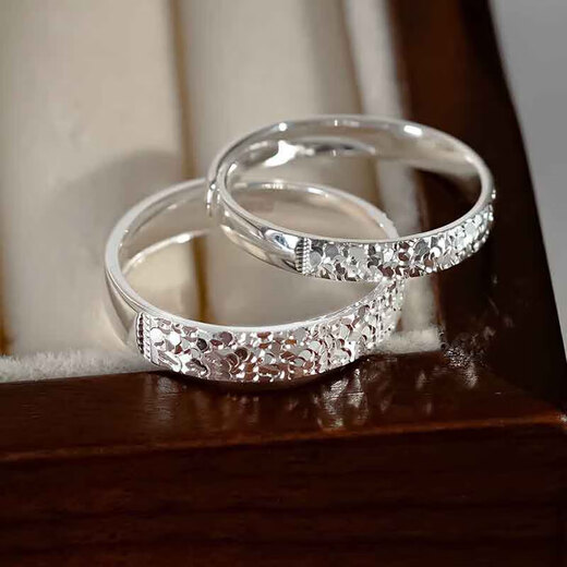 Two Worlds S999 sterling silver broken ice ice silver ring couple ring men's ring plain ring adjustable Chinese Valentine's Day off-site gift men's style - can be engraved - gift box