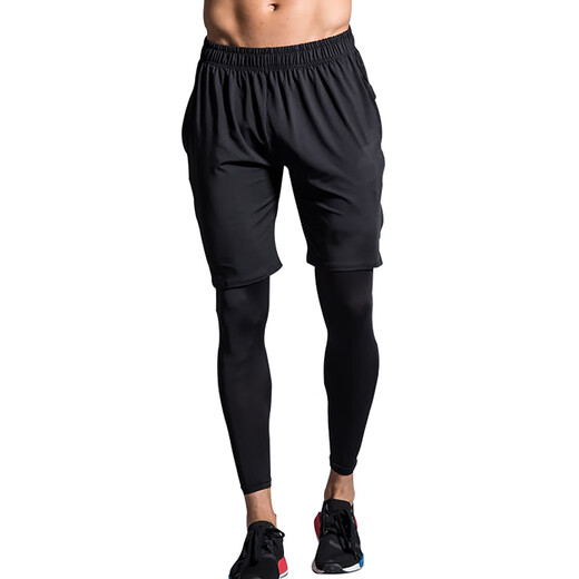 Hui'ang Sports Set Men's Fitness Clothing Yoga Suit Sport Pants Quick Dry Running Crop Pants Training Pants Shorts 2 pieces M