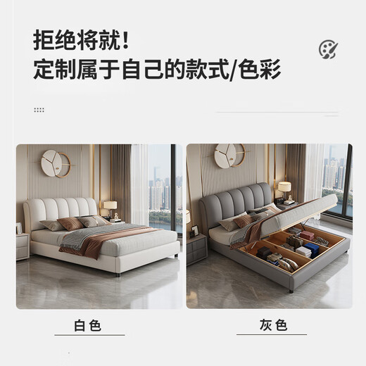 Suizhi government subsidized leather bed 2025 new style light luxury cream style high-end atmosphere master bedroom double bed soft cover wedding bed single bed newly upgraded silent bed board 1.5m*2.0m frame structure color optional