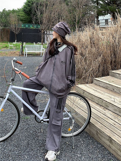 Zhiling figure en forme de poire grosse sœur tenue costume gros mm grande taille vêtements de sport décontractés américains pour femmes 2-300Jin Jin équivaut à 0,5 kg de large abricot M taille recommandée 80100Jin Jin équivaut à 0,5 kg