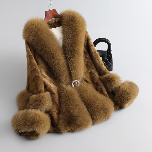 Yongli Hong Mink Coat Women's Mink Fur Coat Korean Style Fashionable Light Luxury Versatile Fox Fur Collar Mink Coat Black 2XL Yongli Hong Mink Coat Women's Mink Fur Coat Korean Style Fashionable Light Luxury Versatile Fox Fur Collar Mink Coat Black 2XL