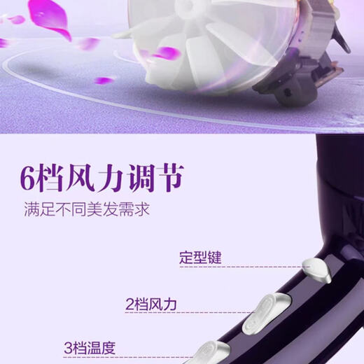 恒翔电吹风大风力9887家庭理发店大功率吹风机冷热风电热调温 深紫色实线长2.5米2300W