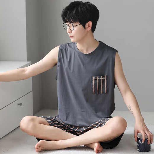 Langsha Modal Pyjamas Herrenweste für Sommer Dünne Jugendliche große Freizeitkleidung kann an den Außenseite 2 Shorts-Anzüge 12027 xl empfohlen werden 120-140jin [Jin entspricht 0,5 kg]