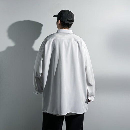 Homlean Japanese simple long-sleeved shirt men's autumn casual inner wear high-end lapel jacket HL11 white 2XL